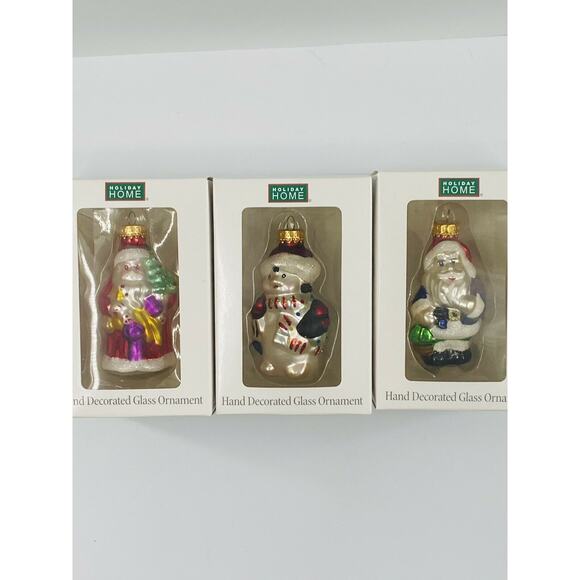 Holiday Santa Snowman Home Glass Hanging Ornaments Hand Painted Lot of 3 - Picture 8 of 12